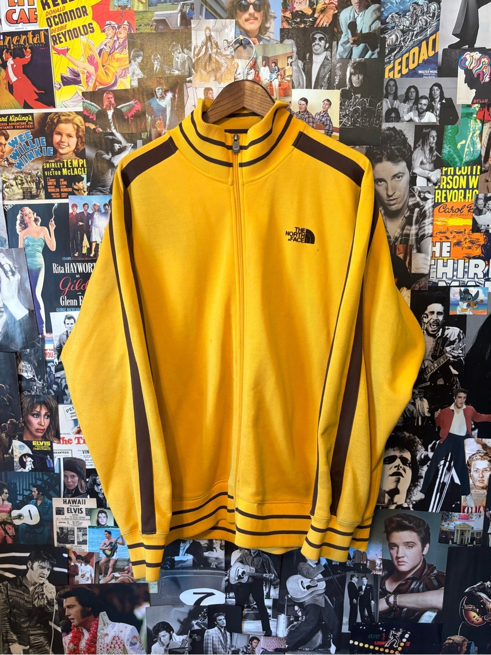 The North Face Yellow Zip-Up Lightweight Jacket with Brown Stripes